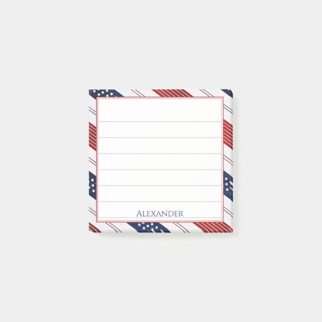 4 juli | Diagonala stjärnor och Rand Mönster Post-it Block (Framsida)