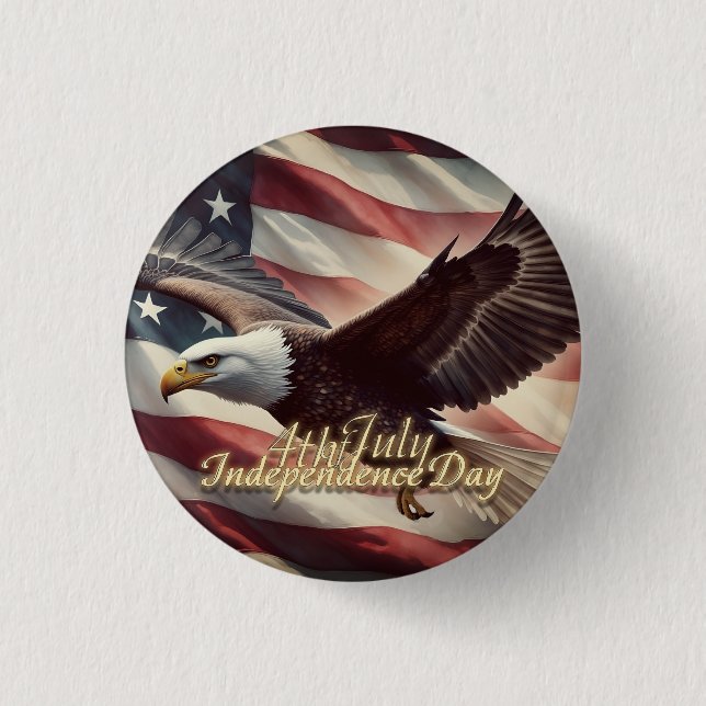 4 juli Eagle med amerikansk Flagga Knapp (Framsida)