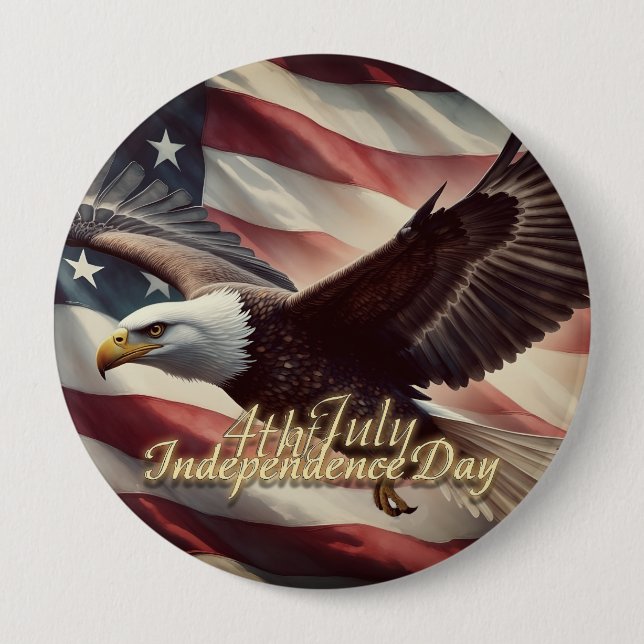 4 juli Eagle med amerikansk Flagga Knapp (Framsida)