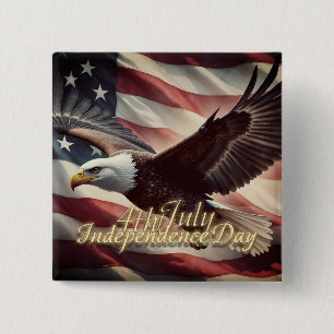 4 juli Eagle med amerikansk Flagga Knapp