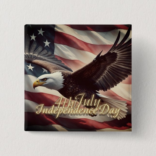 4 juli Eagle med amerikansk Flagga Knapp (Framsida)