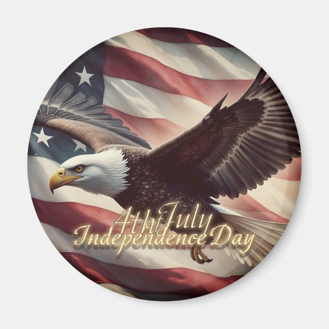 4 juli Eagle med amerikansk Flagga Magnet (Framsidan)