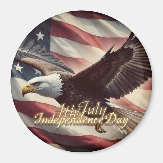 4 juli Eagle med amerikansk Flagga Magnet (Framsidan)