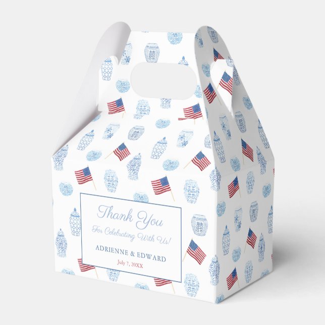 4 juli Elegant Chinoiserie Amerikansk flagg Bröllo Presentaskar (Framsidan Sidan)