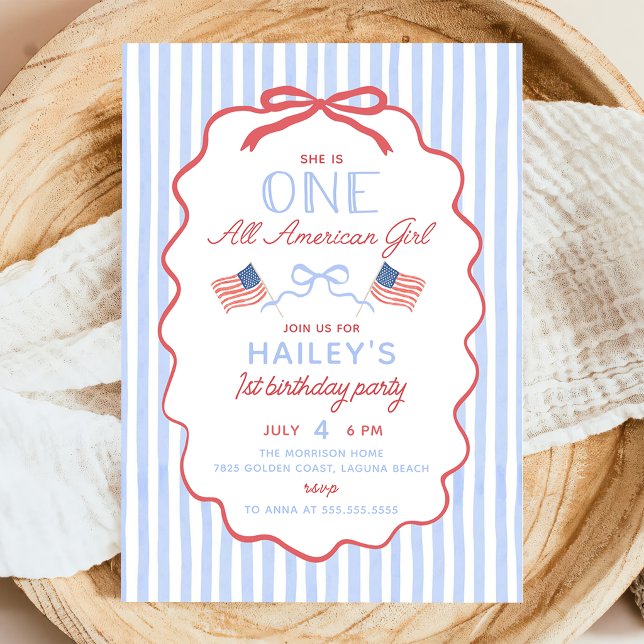4 juli En All Amerikansk 1-års födelsedag Inbjudningar (Skapare uppladdad)