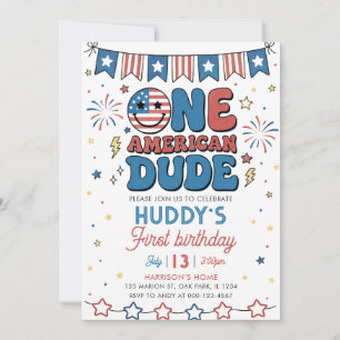 4 juli En Amerikan Pojke 1-årsfest Inbjudningar