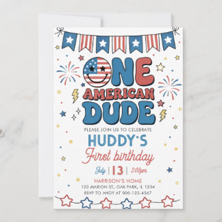 4 juli En Amerikan Pojke 1-årsfest Inbjudningar