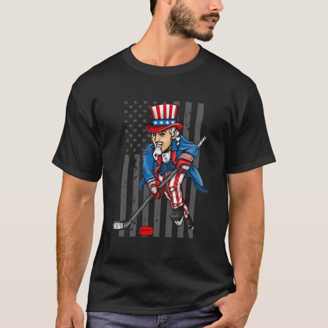 4 juli: farbror Sam Ice Hockey Boys American Fla T Shirt (Framsida)