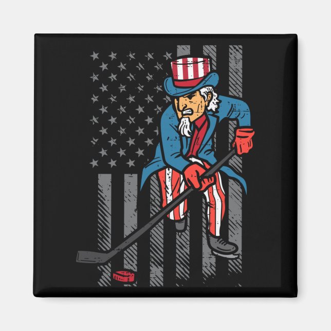 4 juli Farbror Sam ishockey Flagga Amerika män Magnet (Framsidan)