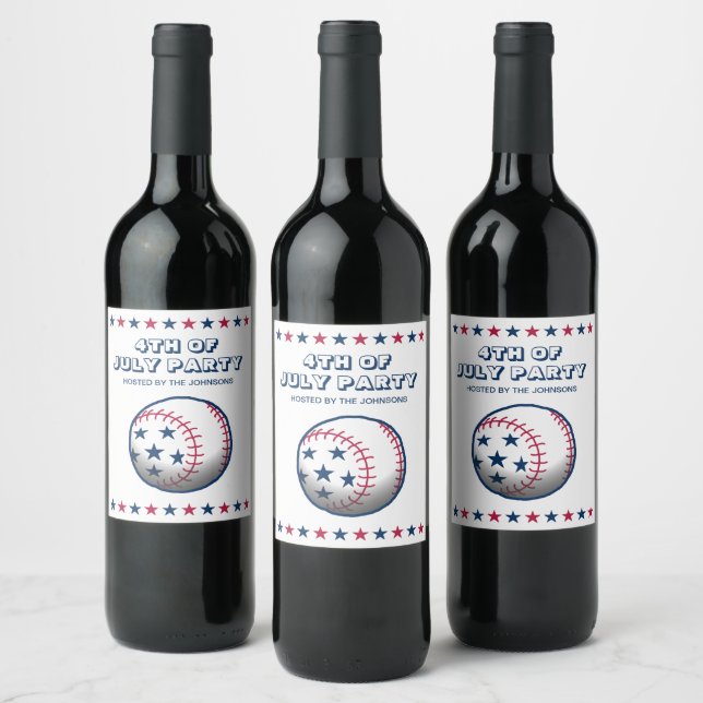 4 juli-fest baseball vinflaska etikett (Flaskor)