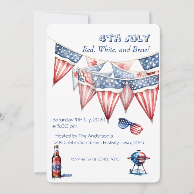 4 juli Fest BBQ-inbjudan Akvarell Inbjudningar (Framsida)