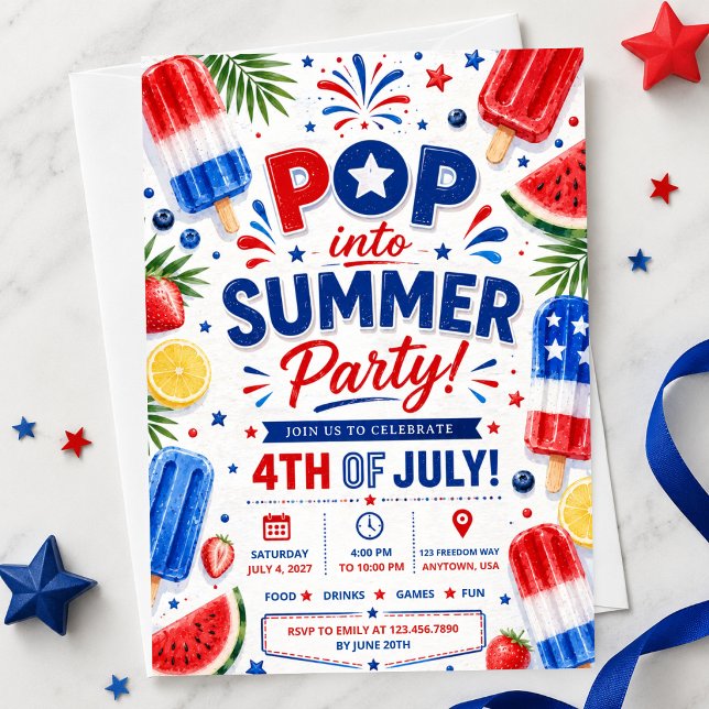 4 juli-fest Fyllig sommar BBQ Självständighetsdage Inbjudningar (Skapare uppladdad)