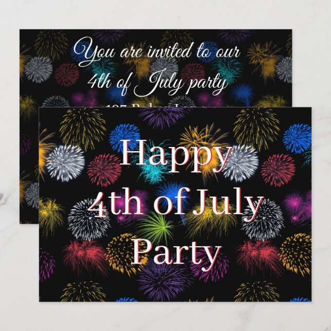 4 juli-fest inbjudan fyrverkerier (Fram/baksida)