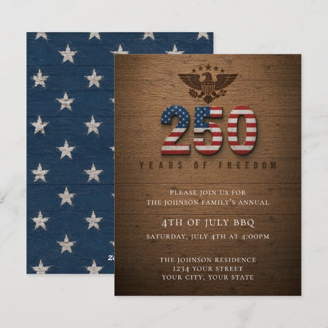 4 juli-fest-inbjudan USA 250 år Julkort (Fram/baksida)