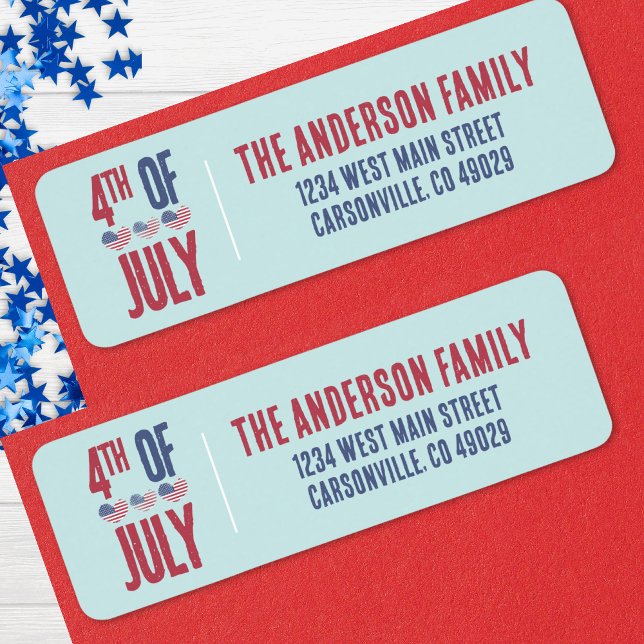 4 juli-fest Returadress Etikett (Patriotic American Flag Heart 4th Of July Party Label)