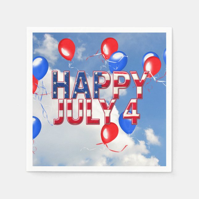 4 juli-festballonger i himlen pappersservett (Framsidan)