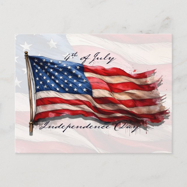 4 juli – Fira med USA-flagga Helg Vykort (Framsida)