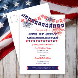 4 juli Firande Fireworks | Bunting Inbjudan