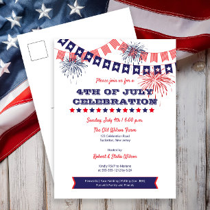 4 juli Firande Fireworks Bunting Inbjudan