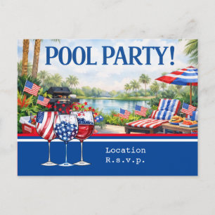 4 juli firande grillfest poolparty vykort