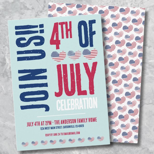 4 juli-firande Röd Vit Blå Patriotisk Inbjudningar (4th Of July Party Red White Blue Patriotic Invitation)