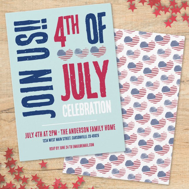 4 juli-firande Röd Vit Blå Patriotisk Inbjudningar (4th Of July Party Red White Blue Patriotic Invitation)