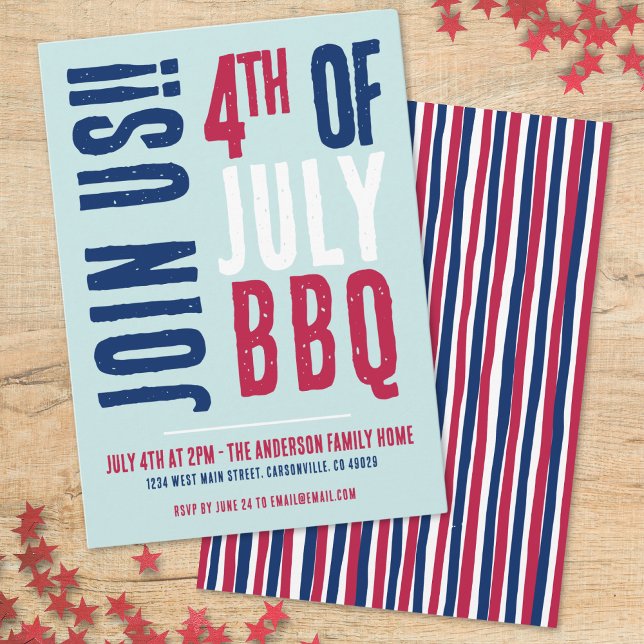 4 juli-firande Rött Vitt Blått Patriotiskt Inbjudningar (4th Of July Party Red White Blue Patriotic Invitation)