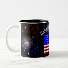4 juli Firande-USA flagga Två-Tonad Mugg