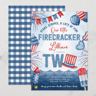 4 juli Fireworks 2:a födelsedagen Party Inbjudningar