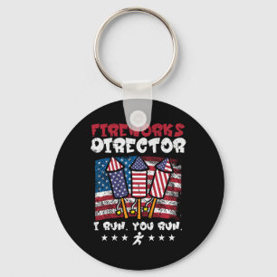 4 juli Fireworks Director I Springa Funny US Flagg Nyckelring
