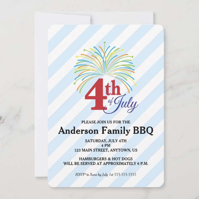 4 juli Fireworks | Familj BBQ Inbjudan (Framsida)