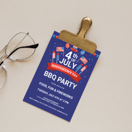 4 juli Fireworks & Flaggor BQ Party Inbjudan