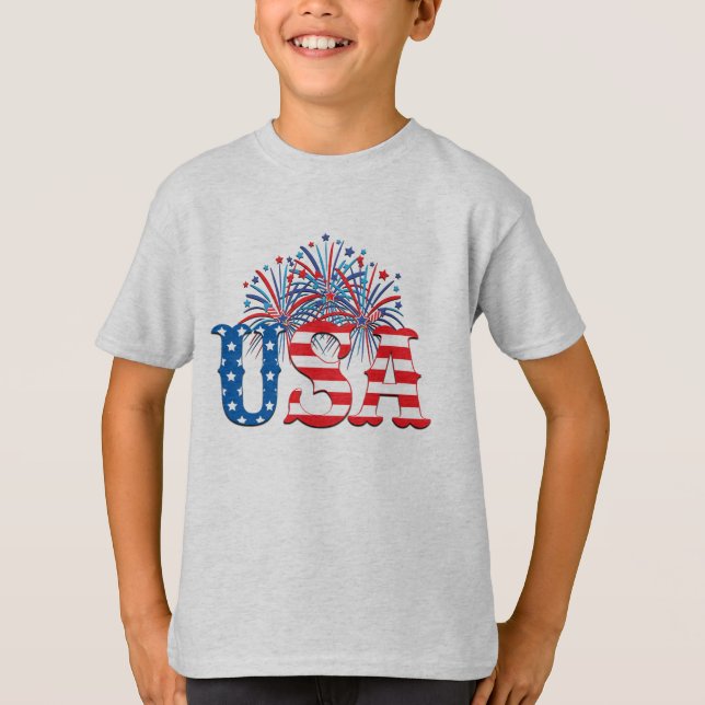 4 juli Fireworks, Independence day, Patriotic T Shirt (Framsida)