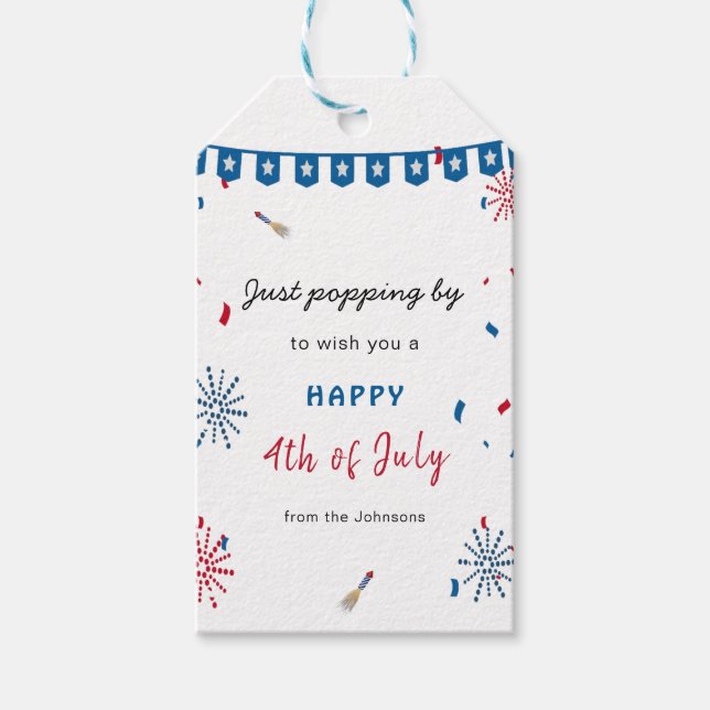 4 juli Fireworks Lycklig Fjärde självständigheten Presentetikett (Framsidan)
