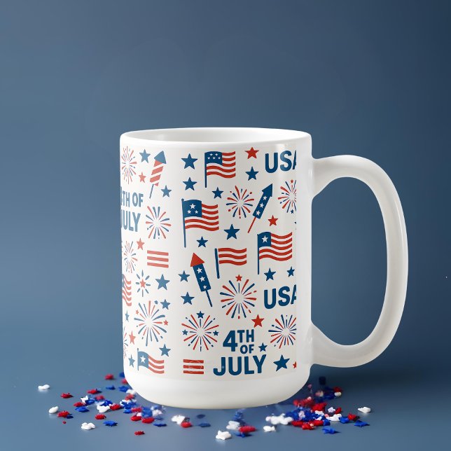 4 juli 🇺 🇸 | Fireworks, Stars & American Kaffemugg (Skapare uppladdad)
