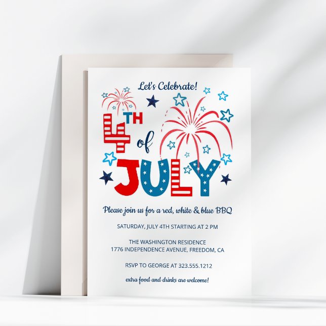 4 juli Fireworks, Stars & Rand BBQ Party Inbjudningar (Skapare uppladdad)