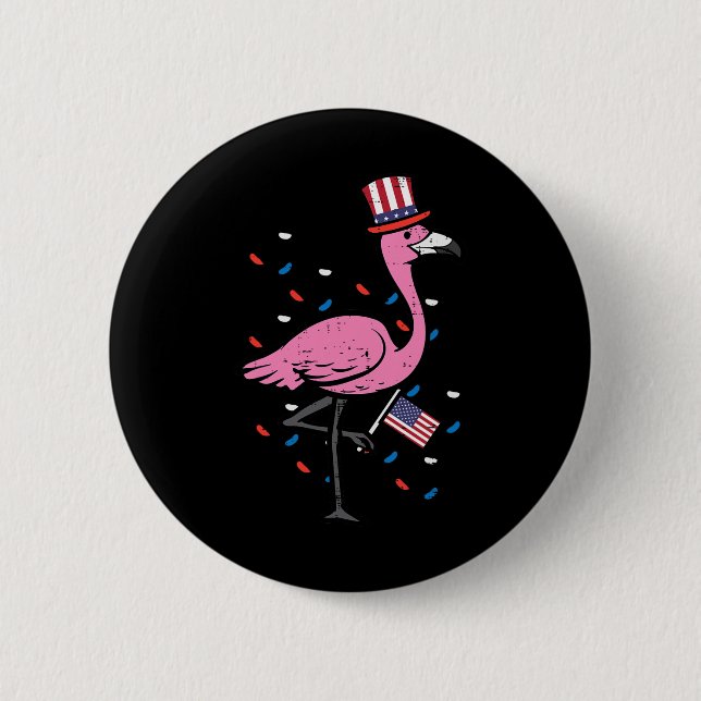 4 juli Flamingo Us Flagga Bird Patriotic Women Gir Knapp (Framsida)