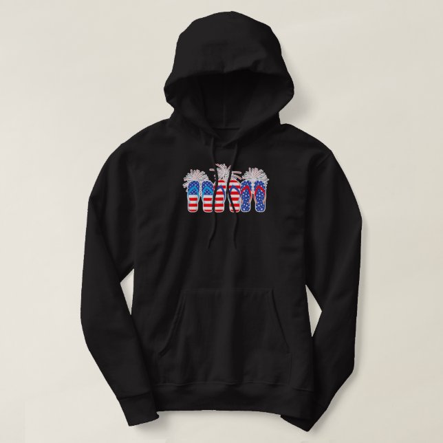 4 juli Flinflip flops Rött vitt blått American Fla Hoodie (Design framsida)