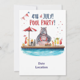 4 juli flodhäst bikini poolparty inbjudningar