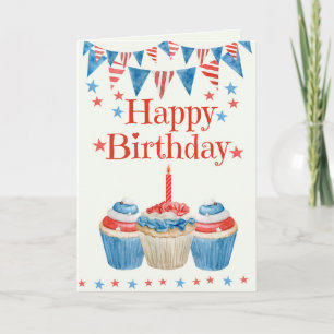 4 juli födelsedag röd vit blå Cupcake Kort