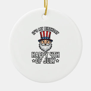 4 juli Födelsedags Tomte Patriotisk Shirt Design_ Julgransprydnad Keramik