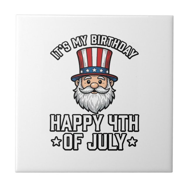 4 juli Födelsedags Tomte Patriotisk Shirt Design_ Kakelplatta (Framsidan)