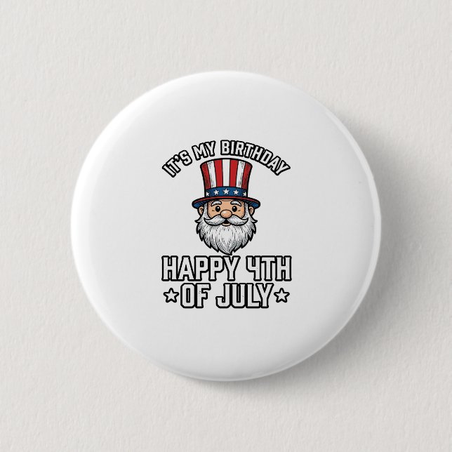 4 juli Födelsedags Tomte Patriotisk Shirt Design_ Knapp (Framsida)