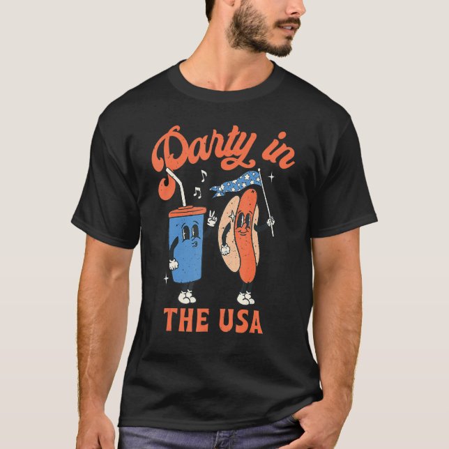 4 juli för Hotdog Party i USA T Shirt (Framsida)