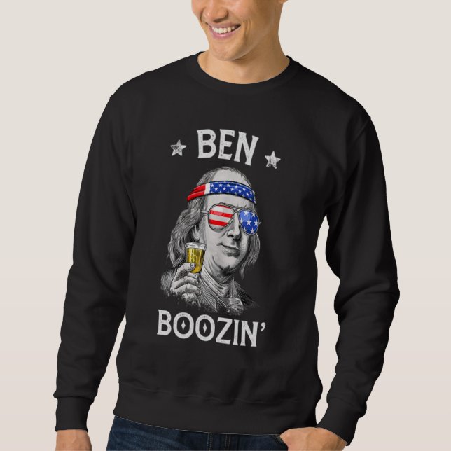 4 juli För manar Ben Drankin Ben Franklin Booz Lång Ärmad Tröja (Framsida)