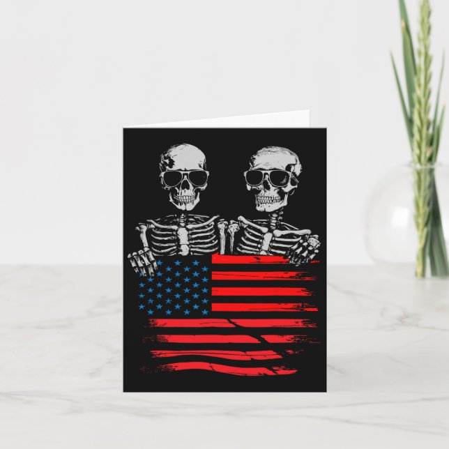 4 juli för Women Manar American Flagga Skull Skel Kort (Framsida)