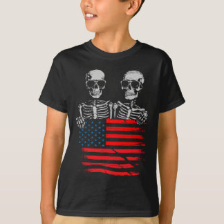 4 juli för Women Manar American Flagga Skull Skel T Shirt