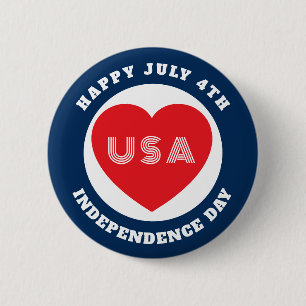 4 juli Förälskad i USA Patriotisk Röd Vit Blå Knapp