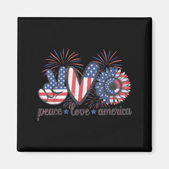 4 juli fred kärlek Amerika fyrverkerier flagga Magnet (Framsidan)