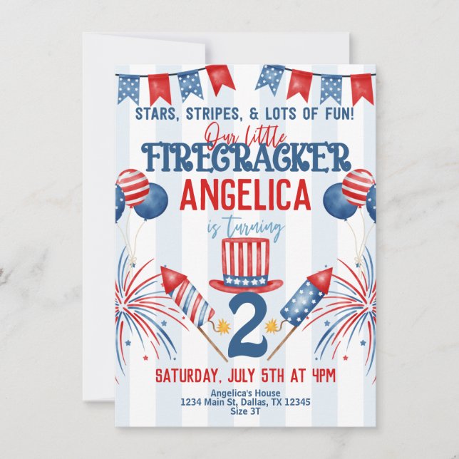 4 juli fyrverkeri födelsedagsfest inbjudan (Framsida)